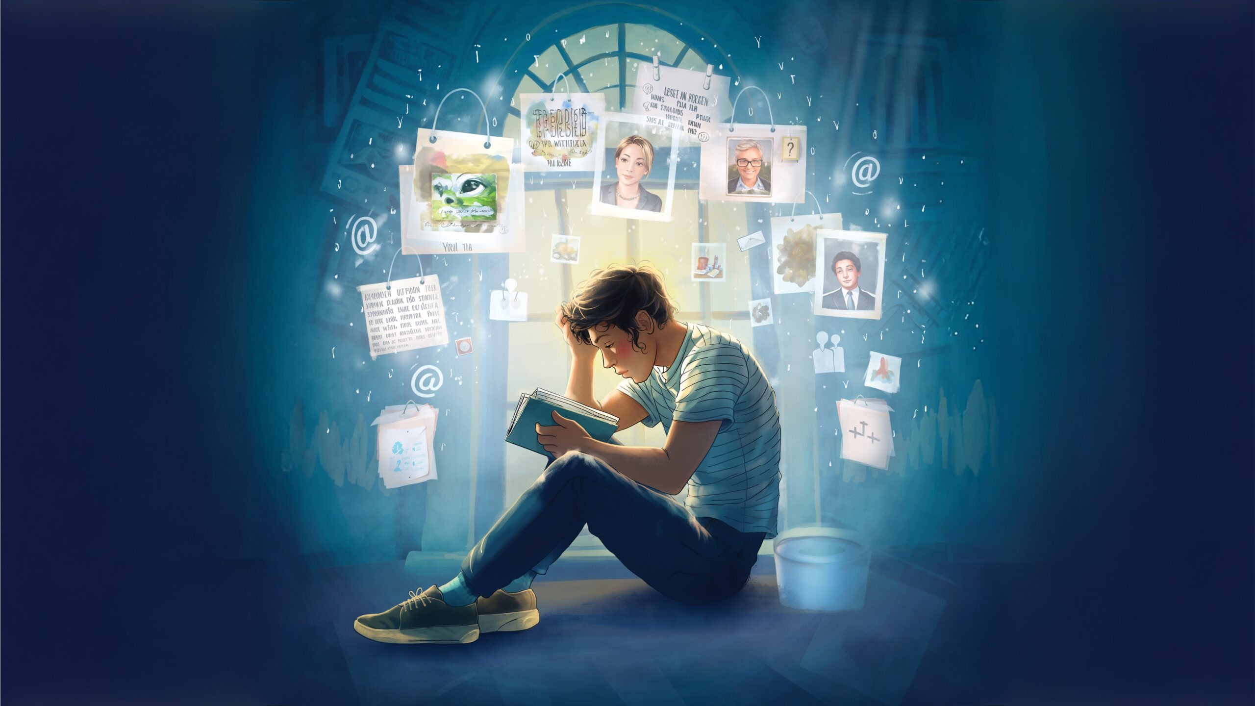 All The Things I Never Said by Luke Ai Music artwork showing a person sitting with a notebook surrounded by floating memories and thoughts representing unspoken feelings