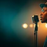 Bare With Me Tonight by Luke Ai Music artwork showing a soulful singer performing beside a vintage microphone