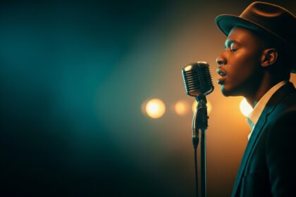 Bare With Me Tonight by Luke Ai Music artwork showing a soulful singer performing beside a vintage microphone