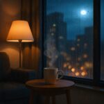cozy late night coffee scene artwork for the song Coffee Till the Night Runs Out by Luke Ai Music