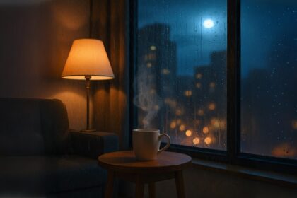cozy late night coffee scene artwork for the song Coffee Till the Night Runs Out by Luke Ai Music