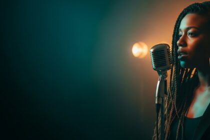 warm cinematic microphone performance visual for Just Like That Tonight by Luke Ai Music with soulful contemporary R&B atmosphere