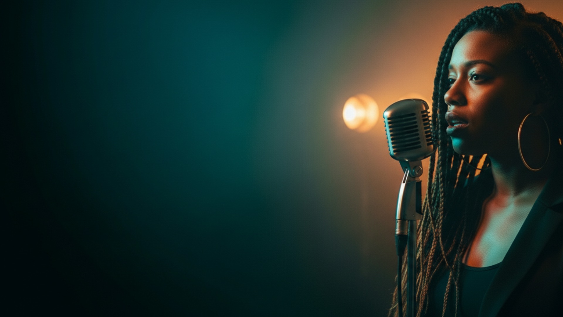 warm cinematic microphone performance visual for Just Like That Tonight by Luke Ai Music with soulful contemporary R&B atmosphere