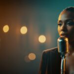 soulful microphone performance visual for the song Keep Breathing by Luke Ai Music with warm retro soul atmosphere