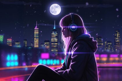 moonlit neon city visualizer for the song Moonlight Cypher by Luke Ai Music