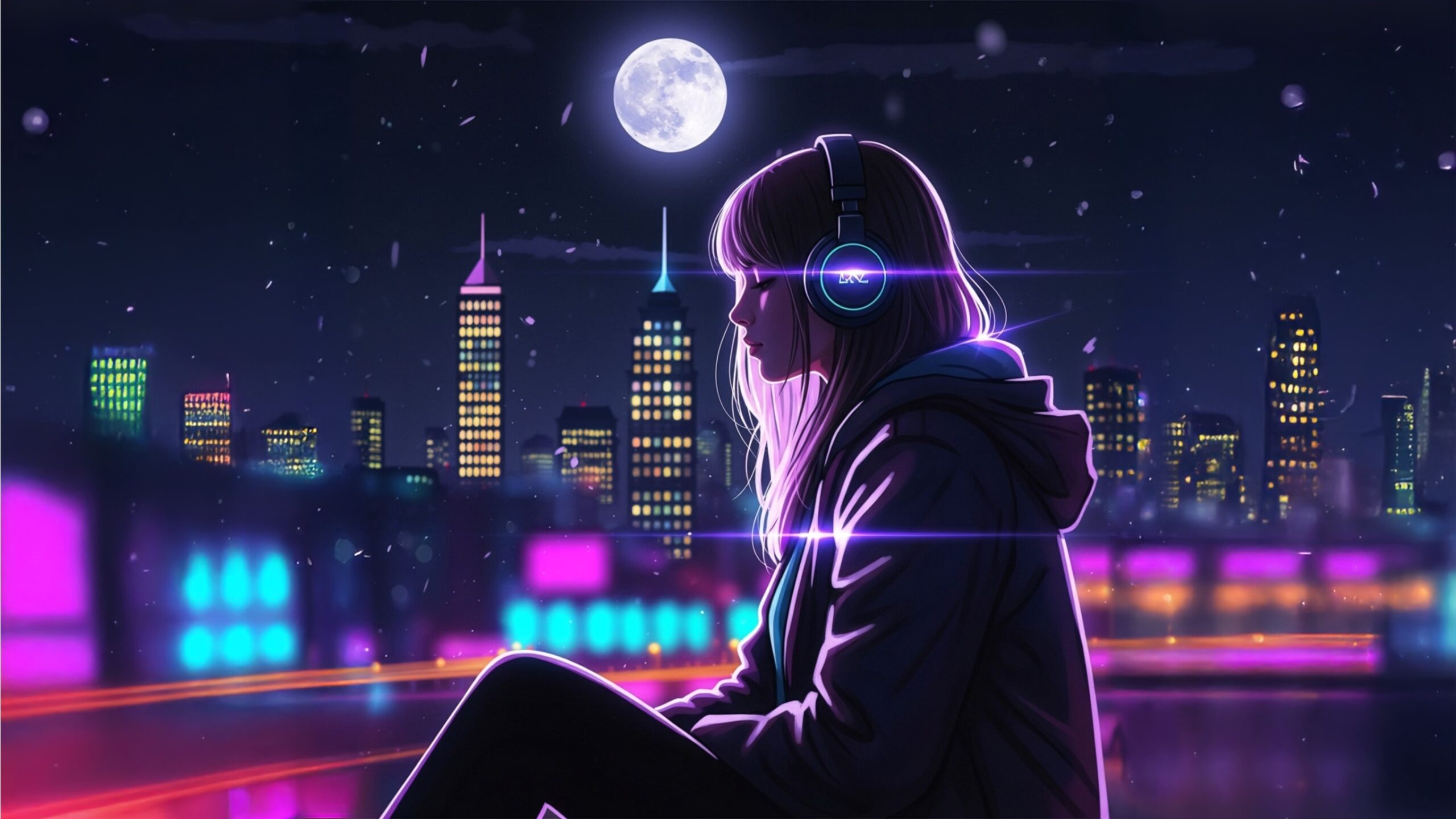 moonlit neon city visualizer for the song Moonlight Cypher by Luke Ai Music