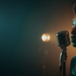 moody nighttime microphone performance visual for Moonlight Monologue by Luke Ai Music with atmospheric indie R&B lighting