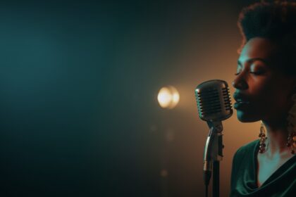 moody nighttime microphone performance visual for Moonlight Monologue by Luke Ai Music with atmospheric indie R&B lighting
