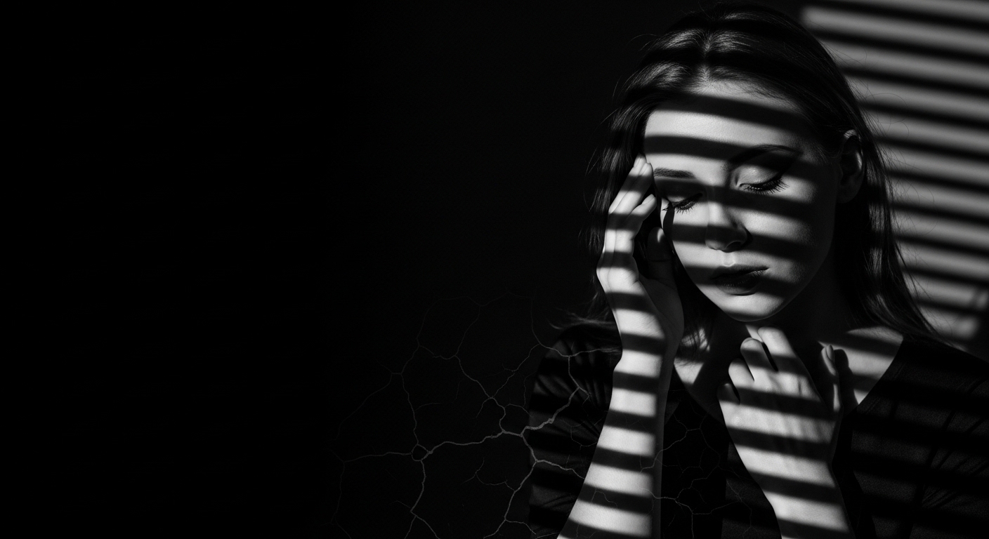 dramatic shadow portrait visual for The Lake Remembers by Luke Ai Music symbolizing hidden memories rising to the surface