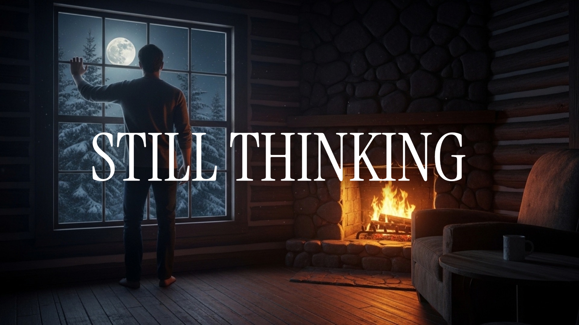 Midnight fireplace with glowing embers and emotional music live stream ambience