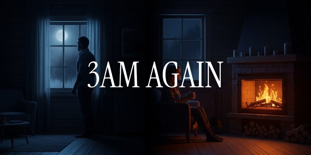 Late night fireplace with glowing embers and emotional music live stream ambience